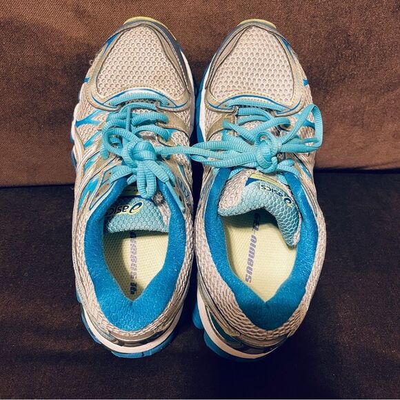 Excellent Asics GEL Nimbus 16 grey blue lime womens running shoes 7.5 Medium - Picture 6 of 13